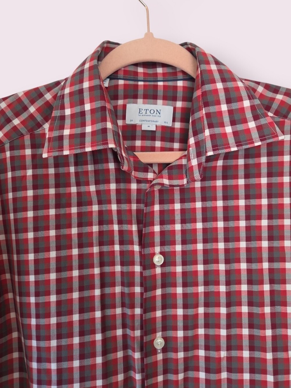 ETON Red Checkered Signature Twill Button Up Shirt Size M